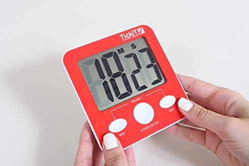 TickiT Jumbo Timer - Red - Digital Timer with Large Display for Kitchens, Classrooms, Games, Home Use - with Stand and Magnet for Mounting