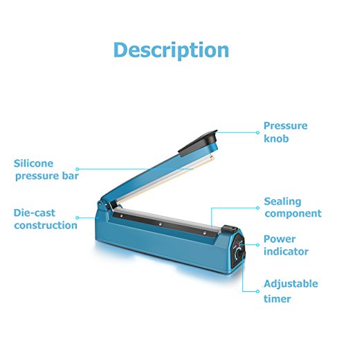 Impulse Manual Hand Sealer Heat Sealing Machine Poly Tubing Plastic Bag (12inch)