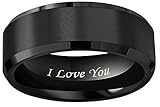 4mm/6mm/8mm Black Titanium Wedding Couple Bands Rings Men Women Matte Finish Beveled Edges Engraved 