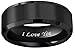 4mm/6mm/8mm Black Titanium Wedding Couple Bands Rings Men Women Matte Finish Beveled Edges Engraved "I Love You" Comfort Fit Size 4 To 16
