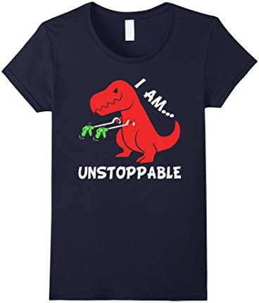 Womens T-rex Dinosaur I Am Unstoppable T-shirt Xmas Medium Navy