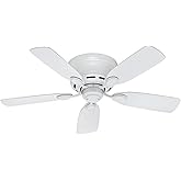 Hunter Fan 42in White Finish Low Profile Ceiling Fan with 5 White Blades (Renewed)