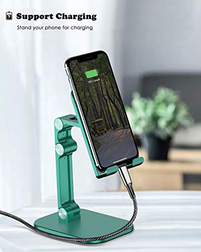 OTISA Foldable Cell Phone Stand for Desk, Height Adjustable Cell Phone Holder with Anti-Slip Base, Case Friendly Compatible with Most Mobile Phone/iPad/Kindle/Tablet(Green)