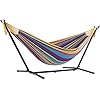 Vivere Double Cotton Hammock with Space Saving Steel Stand, Tropical (450 lb Capacity - Premium Carry Bag Included) 41bgePC2qiL