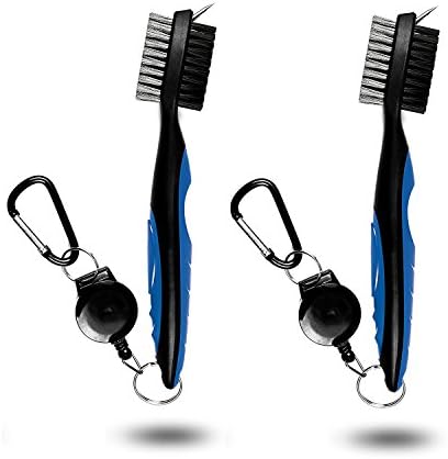 MEITK Golf Brush Club Groove Cleaner,Iron Grooves and Club Face Cleaning, Easily Attaches to Golf Bag Clip and Retractable Extension Cord (2 Pack Blue)