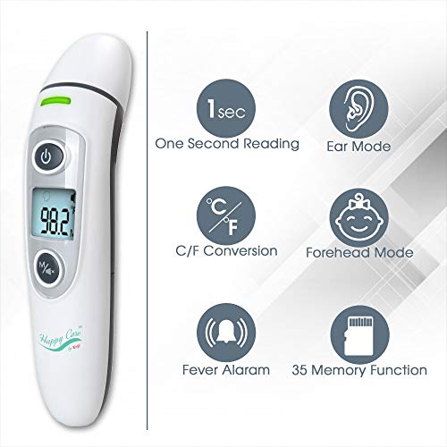 Baby, Children's, Adult Ear and Forehead Digital Thermometer - Temporal Electronic Infrared, Dual F & C Temperature Mode, Fast 1 Second Read, For Infants, Babies, Kids & Adults, Ear Termometro (blue)