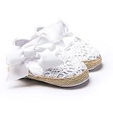 LiveBox Baby Girls' Crochet Knit Soft Sole Anti-Slip Mary Jane Bow Infant Prewalker Toddler Sandals (M: 6~12 months, White)