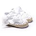 LiveBox Baby Girls' Crochet Knit Soft Sole Anti-Slip Mary Jane Bow Infant Prewalker Toddler Sandals (M: 6~12 months, White)