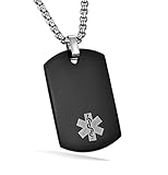 HZMAN Black Stainless Steel Medical Alert Dog Tag Pendant Necklace (Black)