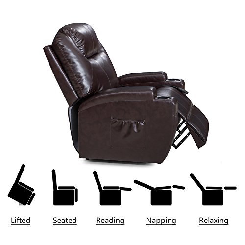 Windaze Power Lift Recliner Chair with Heat Massage, Living Room Bonded Leather Movable Sofa Chair for Elderly Brown - Thumbnail 4