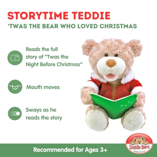 Cuddle Barn - Storytime Teddie | Animated Storytelling Holiday Bear Stuffed Animal Plush Toy Reads The Story T'was The Night Before Christmas, 10