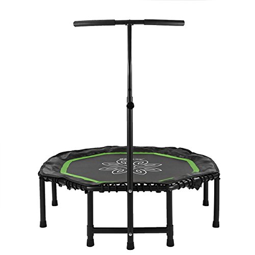Xspec 44" Silent Fitness Mini Trampoline with Adjustable Handrail Bar, Green & Black - Indoor Rebounder for Adults - Best Cardio Jump Fitness Low Impact Workout Trainer, Covered Bungee Rope System - Thumbnail 6