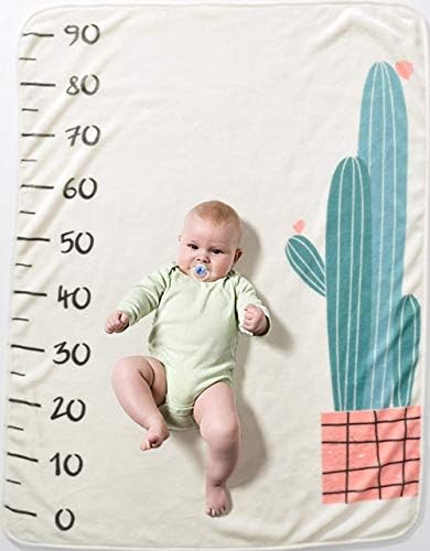 Baby Monthly Milestone Blanket Growth Tracker Ruler, 27.5×40 Inches Infant Newborn First Year Cactus Flannel Fleece Milestone Blanket, Photography Backdrop Photo Prop for Newborn Boy Girl