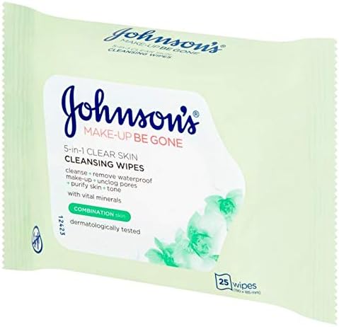 JOHNSON'S Face Care Make-up Be Gone Clear Skin Wipes, Pack of 1 x 25, 25 count (Pack of 1)