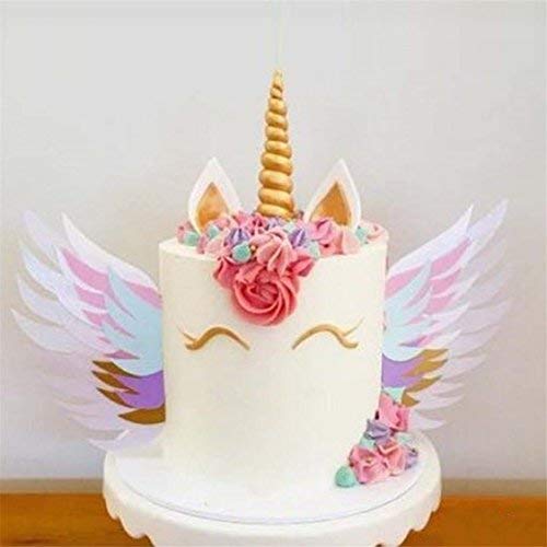 idiytip colorful unicorn wings cake topper party cake decoration for