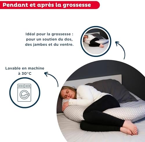 - Coussin de Grossesse et d'allaitement - Housse de Coussin Maternité 100% Coton - Lavable - Coussin d'allaitement - Oreiller de Grossesse - Soutien pour Le Dos, Les Hanches, Les Jambes.
