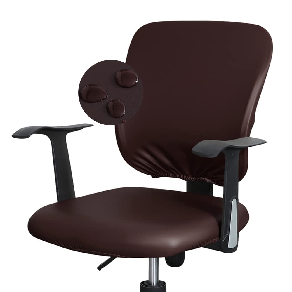 Bestenrose Waterproof Office Desk Chair Cover PU Leather Computer Chair Covers Chair Slipcovers Removable Rotating Chair Seat Cushion Protector Cover (Brown, Chair Seat Cover + Backrest Cover)