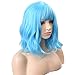 BERON 14 Inches Blue Wig Short Curly Wig with Bangs Women Charming Wigs Sky Blue Synthetic Wigs with Hairnet
