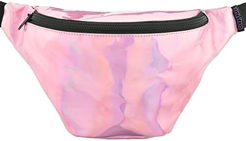 Holographic Fanny Pack with Hidden Pocket Perfect for Raves and Festivals (Pink)