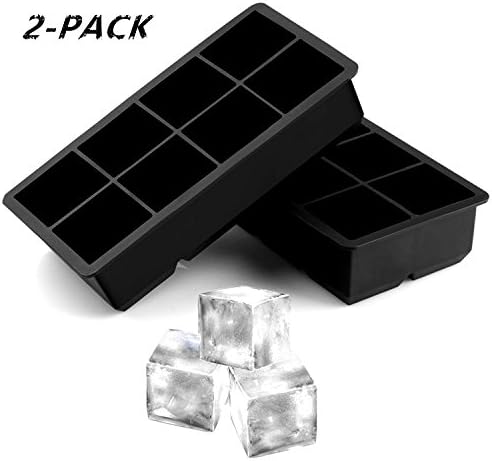 LuimiHot Silicone 8 Ice Cube Tray 2 Pack, Perfect Freezer for Whiskey Cocktail and Any Drink (Black)