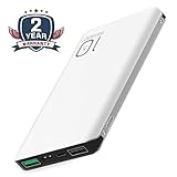 Amlik real 10000mAh Portable Power Bank QC3.0 Bidirectional quick charge, Ultra thin, Anodized Aluminum shell, with Type-C Micro-USB Support simultaneous input, for Samsung, iPhone,etc(Silver)