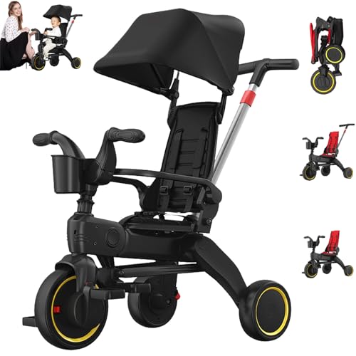 Carriola para Bebé Portátil,Rápidamente Plegable de Triciclo para Niños,4 en 1 Triciclo ,Triciclos para Niños Pequeños De 1 a 6 Años,Carriola de Bastón Ligera,Reclinable y Acolchado con Giro 360°