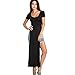 FINEJO Women Double Split Short Sleeve Long Maxi Dress High Split Slit Skirt