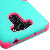 LG G Vista case, Luckyphone (TM) For LG G Vista Slim Fit Hybrid Triple Layer Tuff Verge Merge Shield Heavy Duty Hard Cover Fitted Skin Case Protector + Clear LCD Screen Protector Shield Guard + Touch Screen Stylus Pen (Teal/Pink TUFF)