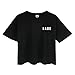 YITAN Women's Fashion Funny Tees Graphic Loose T shirt Cute Relaxed Split Crop Top Black Small