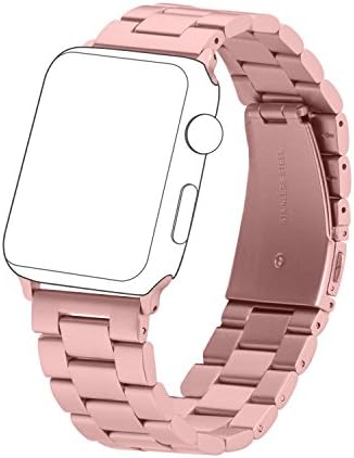 Amzelas Metal Apple Watch Bands for iWatch Series 2 & 1 Sport Nike+ Edition, Stainless Steel Wrist Strap Bracelet with Butterfly Clasp, Links Removal Tool Included, Regular Length (Rose Red 42mm)