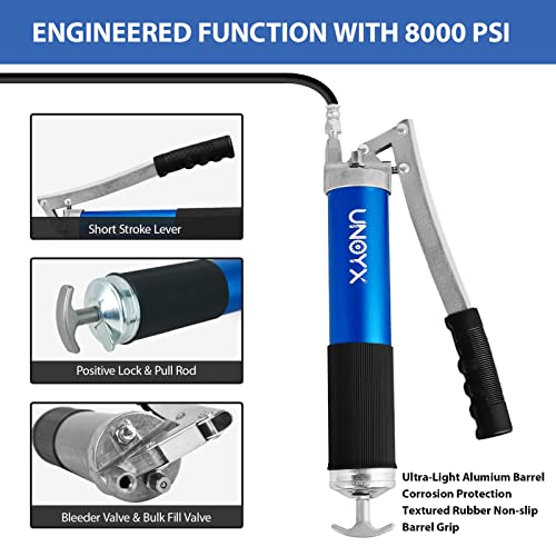 UNOYX Grease Gun, 8000 PSI Heavy Duty Grease Gun, UltraLight Aluminum