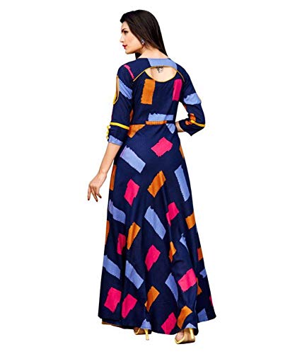 pristivefashionhub women's blue reyon indo-western party wear gown