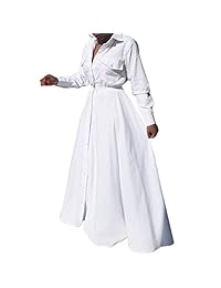 Bodycon4U vestido largo plisado de manga larga para cóctel, con botones y camisa blanca