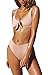 Kisscynest Women's V Neck Bandage Bow Tie Two Pieces Bikini Sets Swimsuit Beachwear XL Light Pink