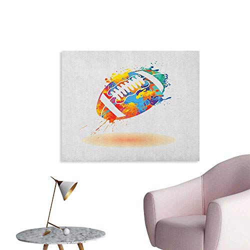 Anzhutwelve Sports Painting Post Rugby Ball with Rainbow Brush Effects Filled Covered with Colors Sports Sign Leisure Poster Paper Multicolor W36 xL24 - Thumbnail 5