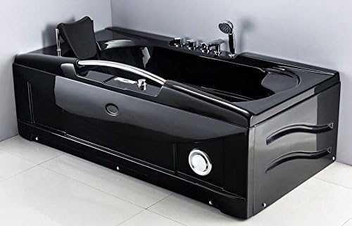 66 Inch Black Bathtub Whirlpool Jetted SPA Tub 19 Massage Air Jets Shower Wand, In-line Heater, Thermostatic Faucet, Blutooth Control FM Radio, Ozonator, Model SD-001A Black
