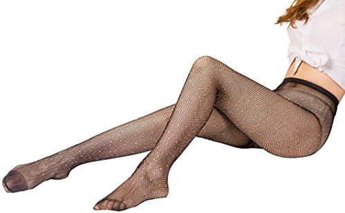 Women's Fishnet Stockings Rhinestone Socks - Elayce High Waist Tight Sparkle Mesh Thigh High Garter