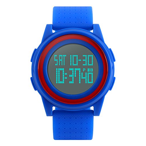 Kids Digital Sport Watch LED Military Waterproof Luminous Stopwatch Alarm Simple Wristwatch (blue)