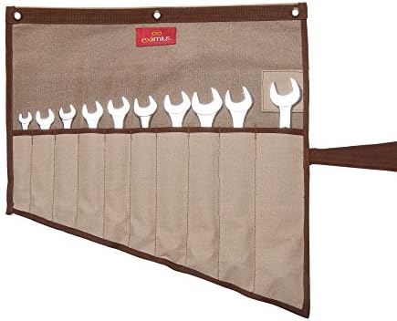 Eximius Ex 0105 Wrench/Tool Roll 10 Pockets of 100% Dyed and sand Washed Cinnamon Brown 15 Oz Cotton Canvas