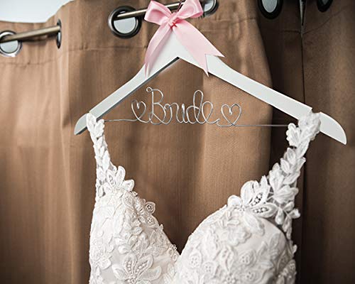 Bride to Be Wedding Dress Hanger, Hanger with Bride Wire for Wedding Gown in Anatto Wood, White Wood, and Natural Wood, Perfect Gift for the Bride on her wedding or Bridal Shower! (White Wood)