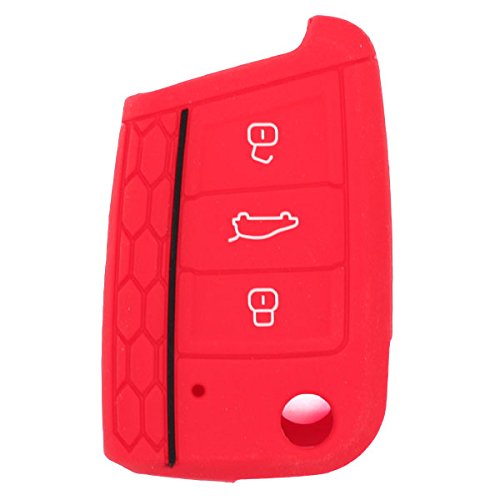 BROVACS Silicone Cover Protector Case Holder Skin Jacket Compatible with VOLKSWAGEN 3 Button Remote Flip Key Fob CV9801 Red
