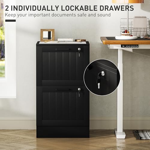 HOMCOM 2 Drawer File Cabinet with Lock, Vertical Filing Cabinet with Adjustable Hanging Bars for A4 and Letter Size File Folders, Printer Stand with Storage for Home Office, Black