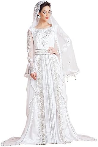 Kolkozy Fashion Women's Designer Handmade Arabic Moroccan Long Sleeve Wedding Caftan with Veil