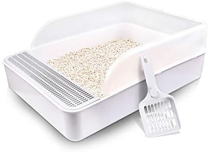 Tonapeeto 秋冬新作 猫トイレ 猫用トイレ本体 オープンタイプ ハーフカバー スコップ付き 大きいトイレ 大きい猫 飛び散り防止カバー付き