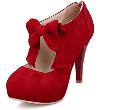 Emmalinglina Women's Fashion Elegance Bows Zip Platform High Stiletto Heel Ankle Boots 6.5 B(M) US Red