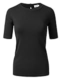 JJ Perfection Women's Short Sleeve Sweater Top With Back Keyhole Closure