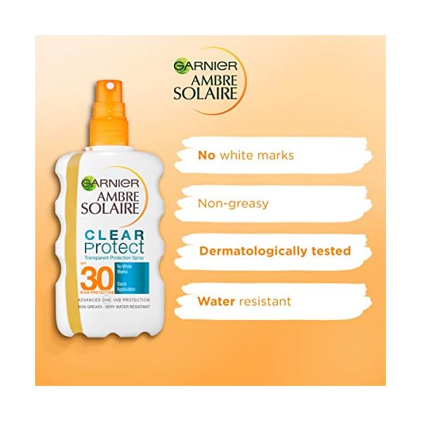 Garnier-Ambre-Solaire-Clear-Protect-Transparent-Sun-Cream-Protection-Spray-SPF30-Non-Greasy-High-Sun-Protection-SPF30-200-ml Garnier Ambre Solaire Clear Protect Sun Cream Protection Spray, SPF30, 200ml