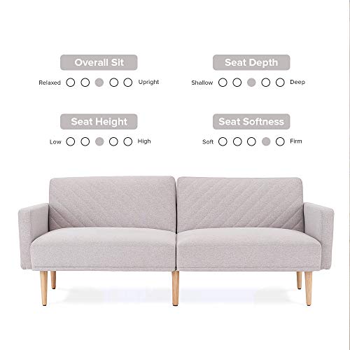 Mopio Chloe Convertible Futon Couch Bed, Fabric Tufted Modern Sofa Sleeper with Tapered Wood Legs, 69" W, Perfect Suit for Your Living Room, Light Gray - Thumbnail 3