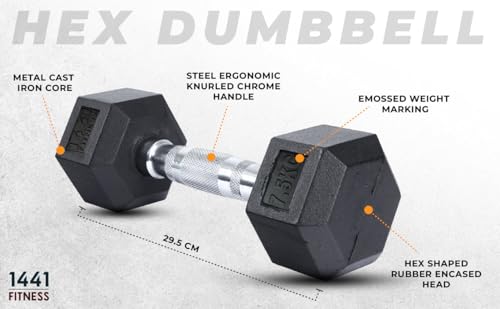 1441 Fitness Hex Dumbbell Set, Rubber Coated Cast Iron Hex Dumbbells for Strength Training, Full Body Workout and Home Gym Exercise, Strength Lifting Equipment (2.5 Kg to 50 KG)
