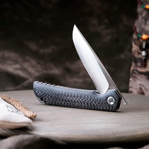 KATSU Folding Pocket Japanese Knife, Carbon Fiber Handle, EDC Knife w